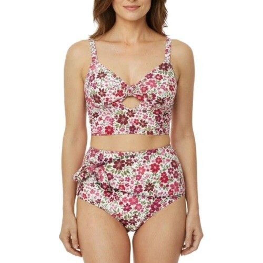 Tahari Multi Red Floral Tankini Bikini Swimsuit Set Women’s Size Large L NWT
